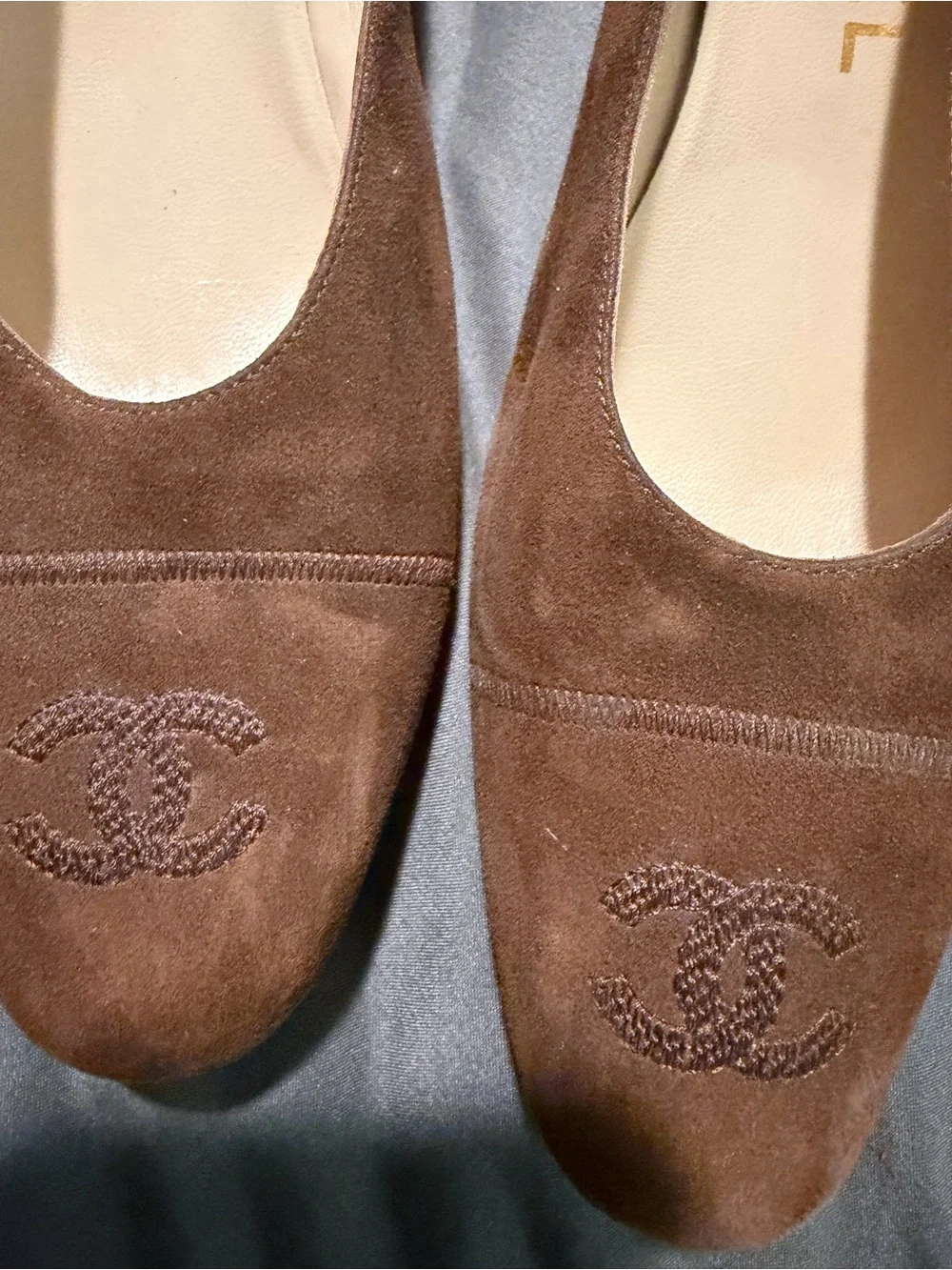 Vintage Chanel Brown Suede CC Cap-Toe Pumps